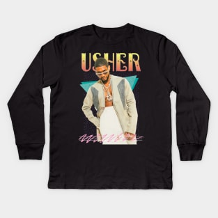 Usher Retro Aesthetic Fan Art Kids Long Sleeve T-Shirt